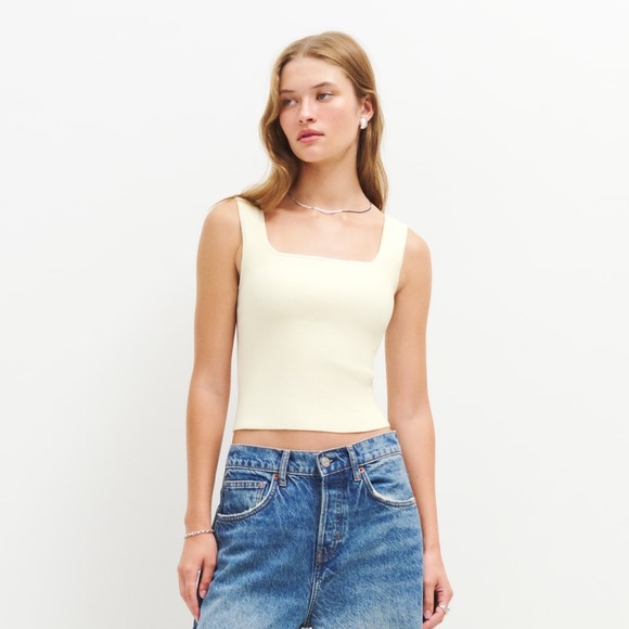 Reformation White Ribbed Tank Top - Picture 3 of 10